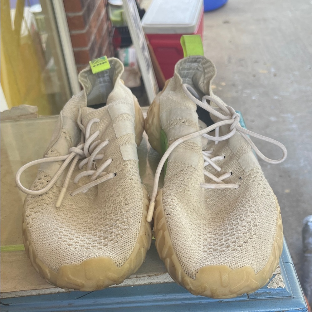 Men’s Adidas Cream and Green Prime knit outdoors sneakers